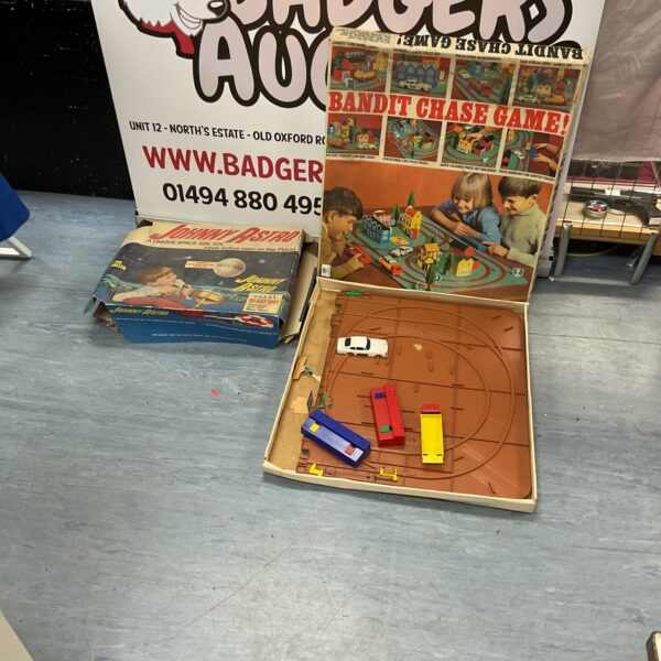 Vintage board games lot including Johnny Astro and Triang Bandit Chase.