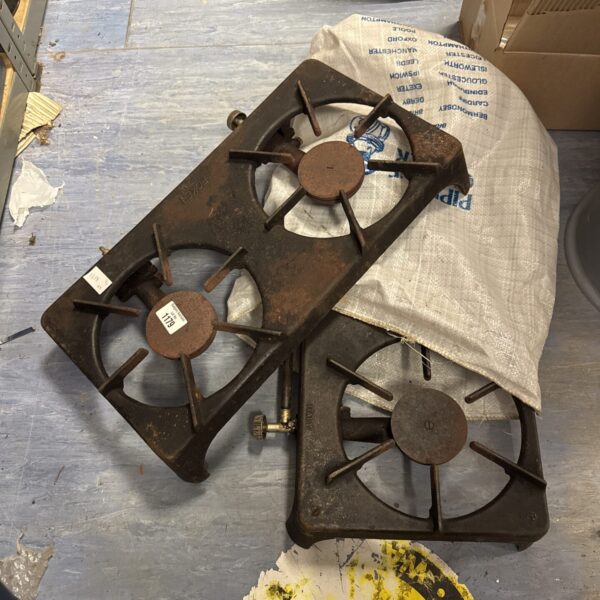 Vintage Fokker Italy twin burner camping gas stove for outdoor use.