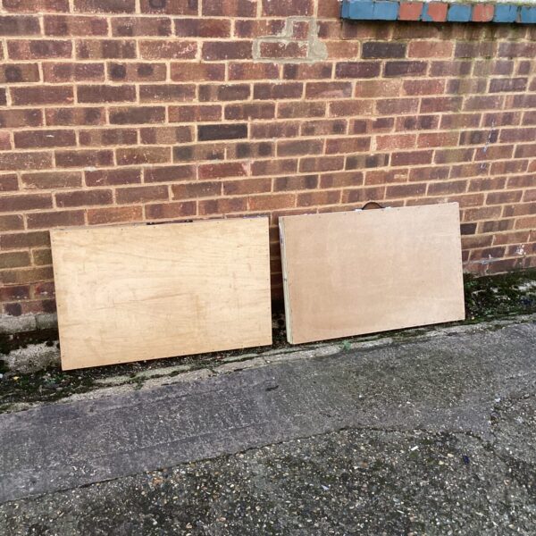 Two vintage folding paste tables for workshop or craft use.