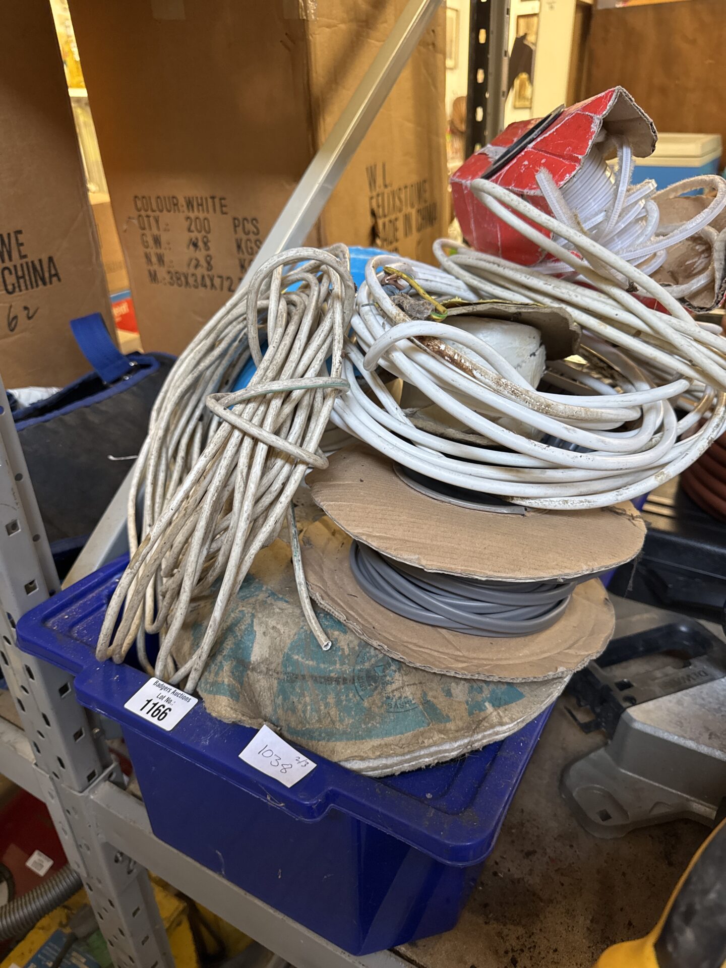 1166 Box of shed clearance part used reels of assorted cable