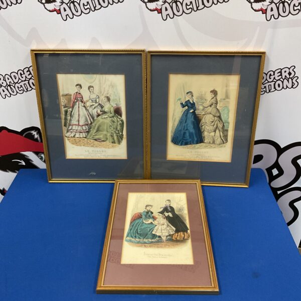 Antique hand coloured engraving of a Victorian French lady in elegant dress.