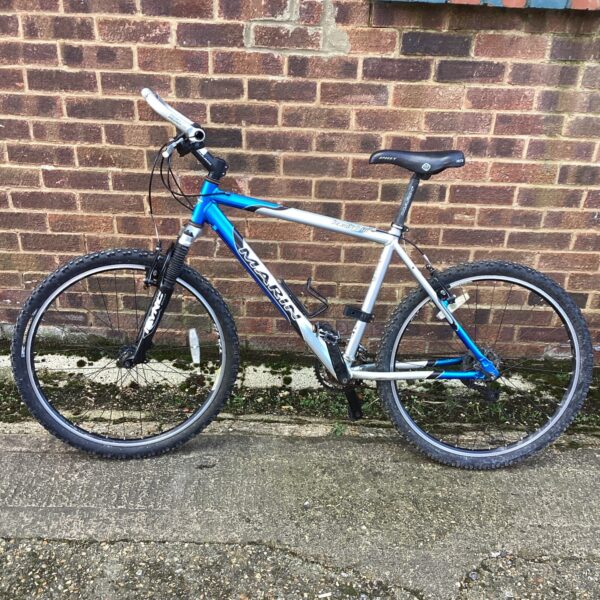Side view of a vintage Marlin Hawk Hill mountain bike.