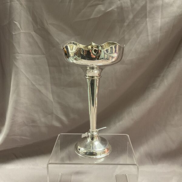 Antique Art Nouveau whitemetal bud vase with flared opening.