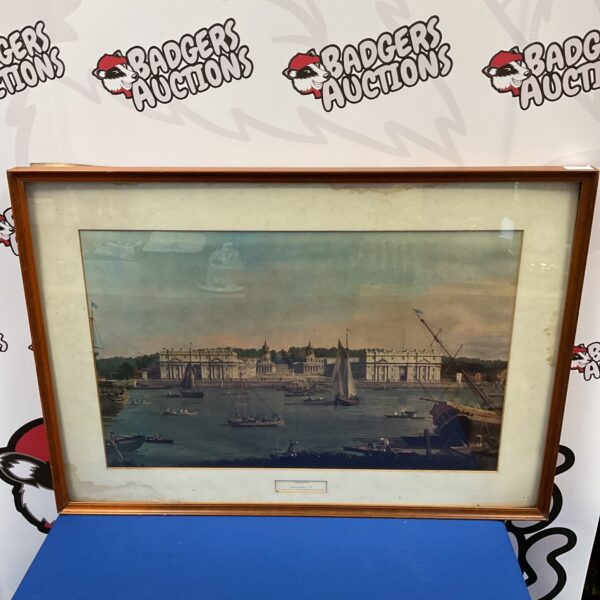 Antique 1755 Caneletyo print of Greenwich Hospital maritime scene.