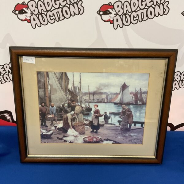 Framed vintage print of a Parisian harbour scene by Victor Gilbert.