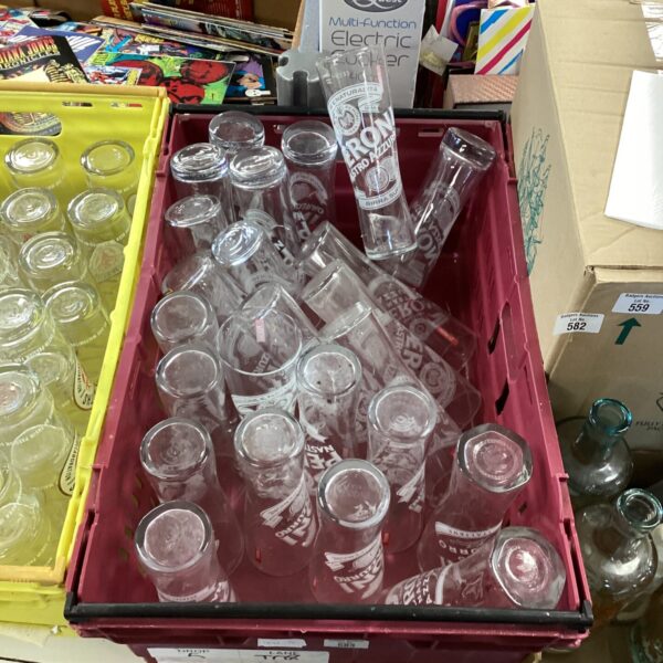 Lot of Peroni branded pint glasses for beer enthusiasts.