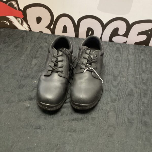Black size 12 Trojan work shoes for industrial use.