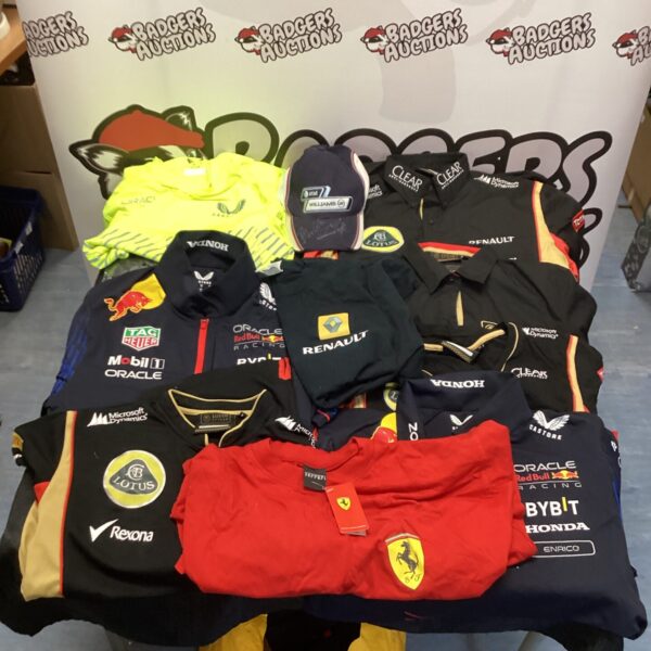 Formula One merchandise selection including a signed cap.