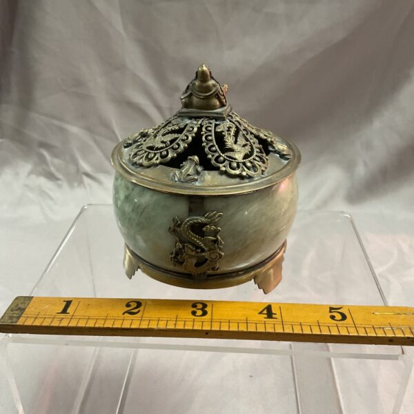 Antique Chinese soapstone incense burner with dragon carving.