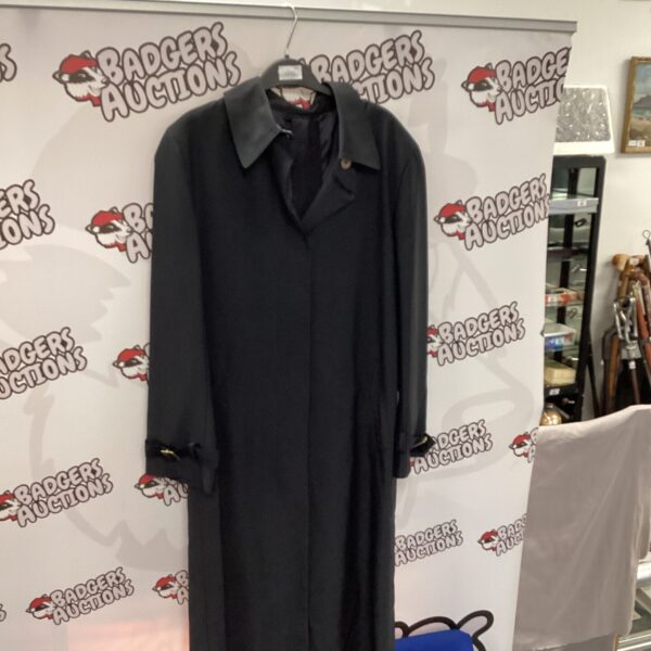 Black ladies full length coat size 12 for auction.