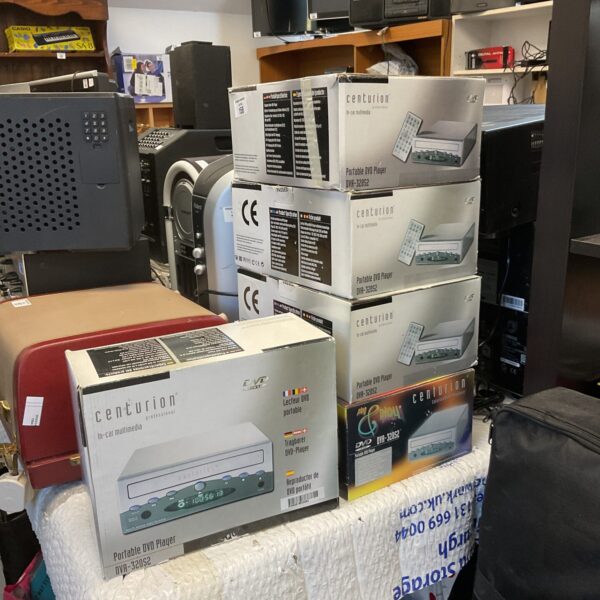 Lot of five Centurion portable DVD players for in-car entertainment.