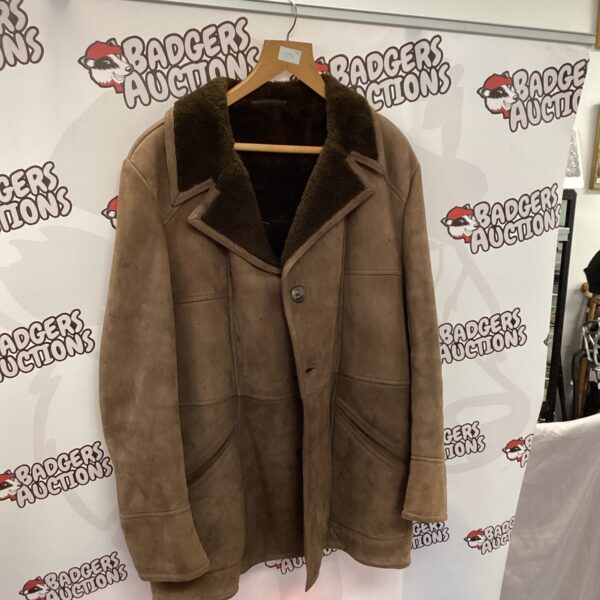 Vintage sheepskin jacket, warm winter coat, classic men's fashion.