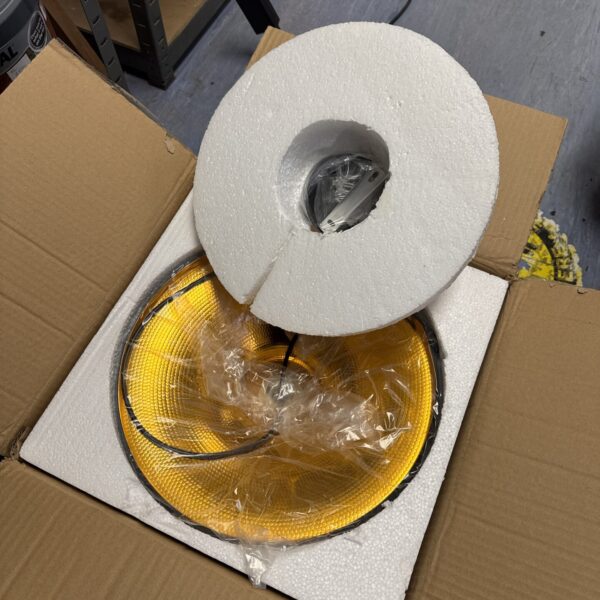 Copper effect ceiling light in original packaging.