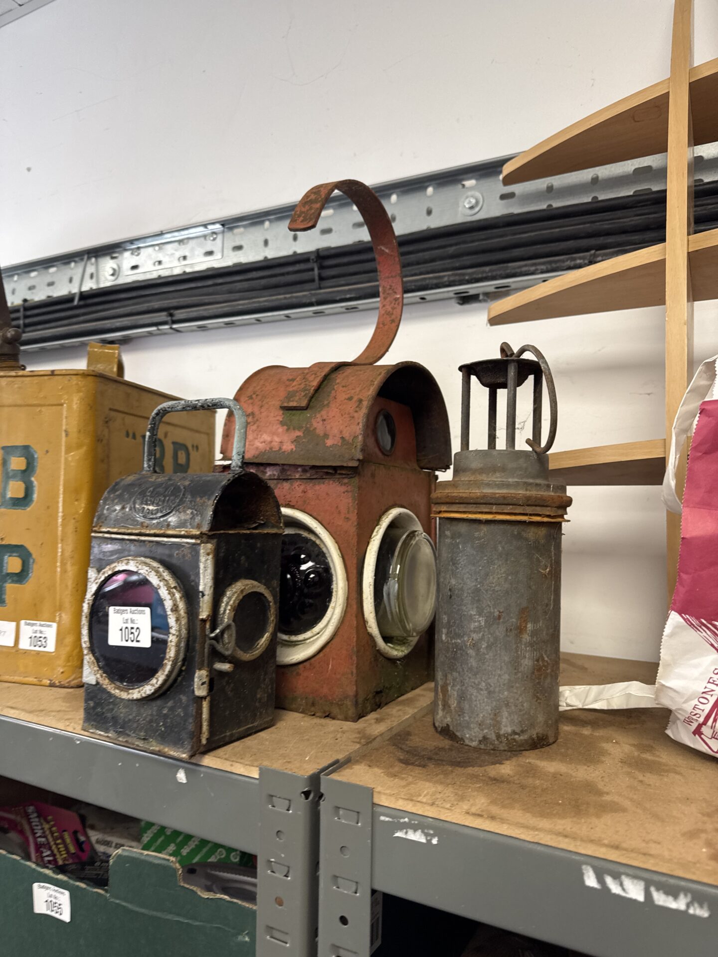 1068 Three vintage railway lanterns