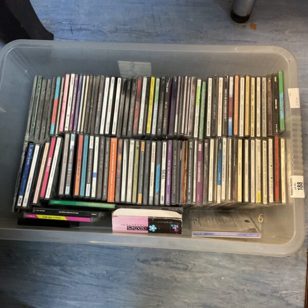Large tray of music CDs for sale.
