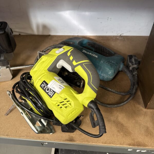 Ryobi and Makita jigsaws in a lot for DIY projects.