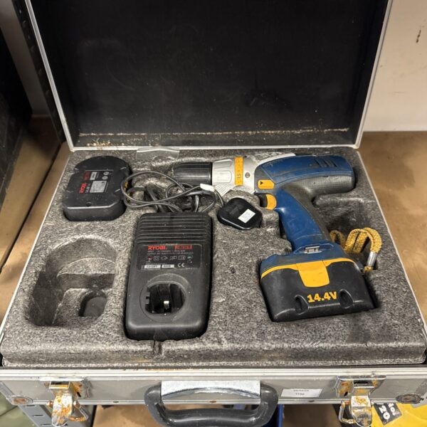 Ryobi cordless drill set in open carry case.