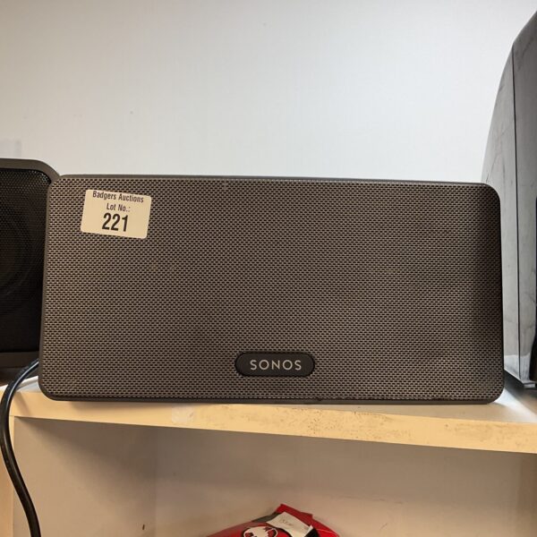 Black Sonos Play 3 wireless speaker for home audio.