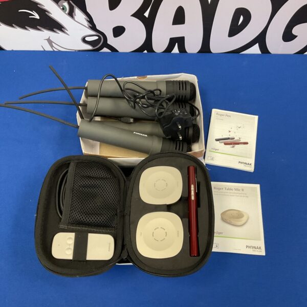 Phonak Roger Pen and Table Mic II assistive listening system.
