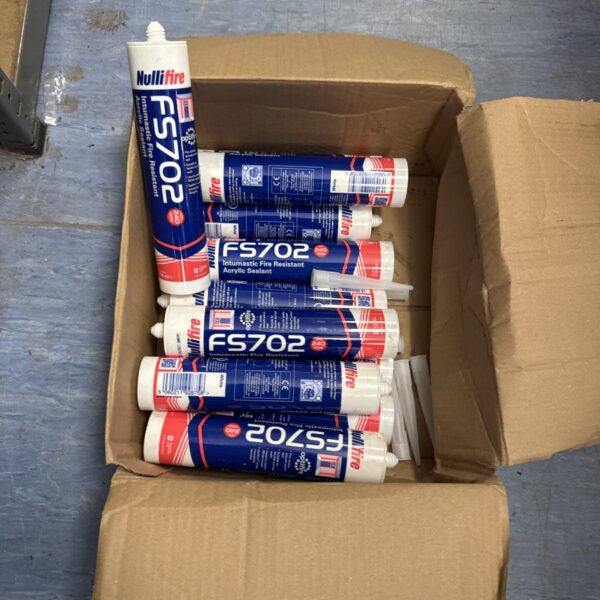 Nullifire FS702 intumescent acrylic sealant tube for fire protection.