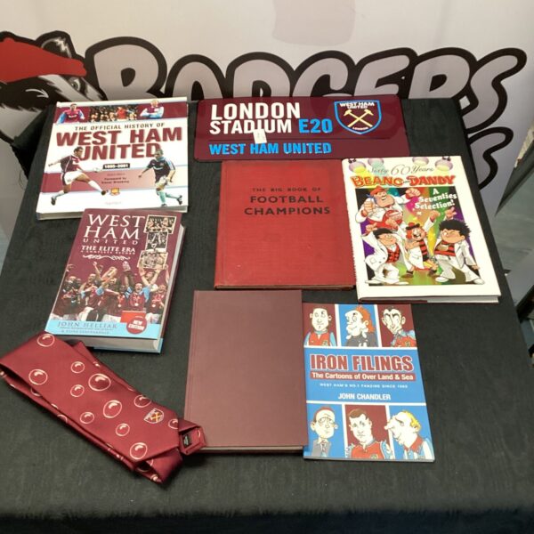 Vintage West Ham United and Beano annuals, collectible football memorabilia.