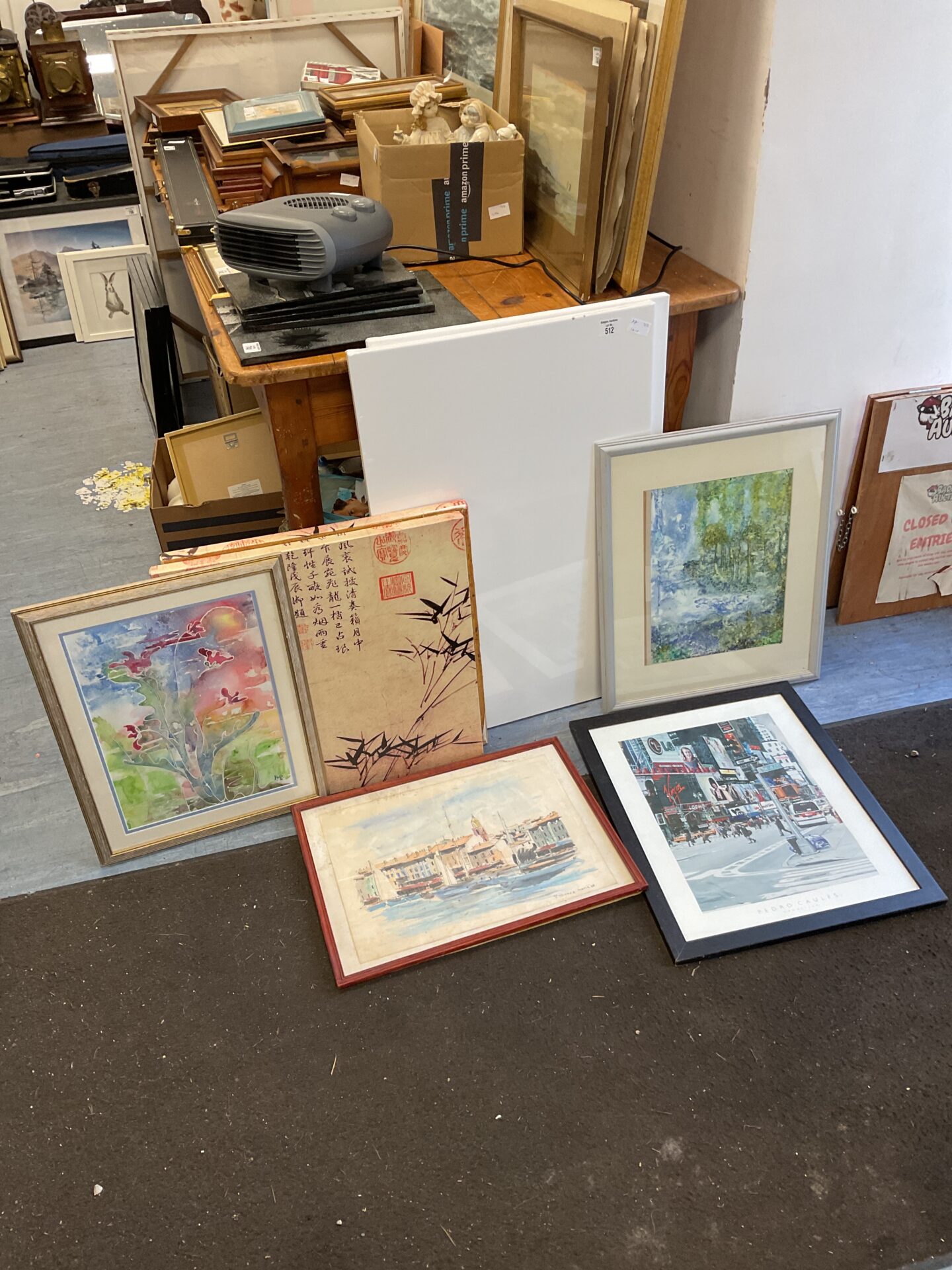 512 Collection of framed prints & two new canvases