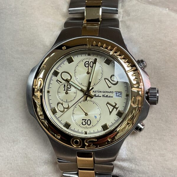 Aston Gerrard Italian Collection watch with cream dial and gold accents.