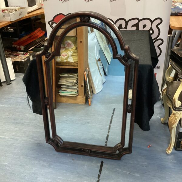 Antique mahogany framed mirror with bevelled edge, vintage home decor.