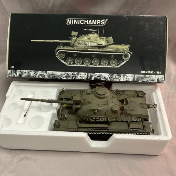 MiniChamps M48 A2GA2 tank model in original packaging.