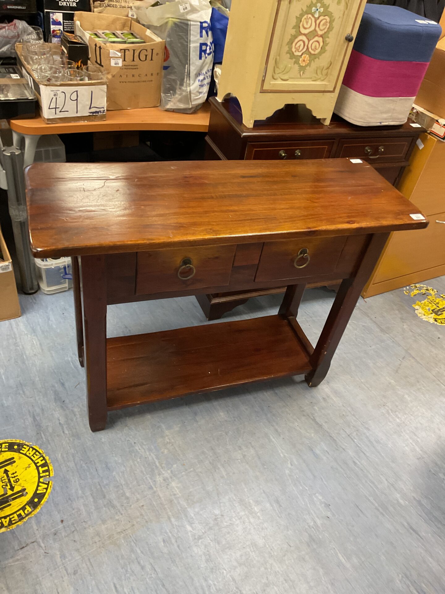 447 Chunky mahogany two draw hall table