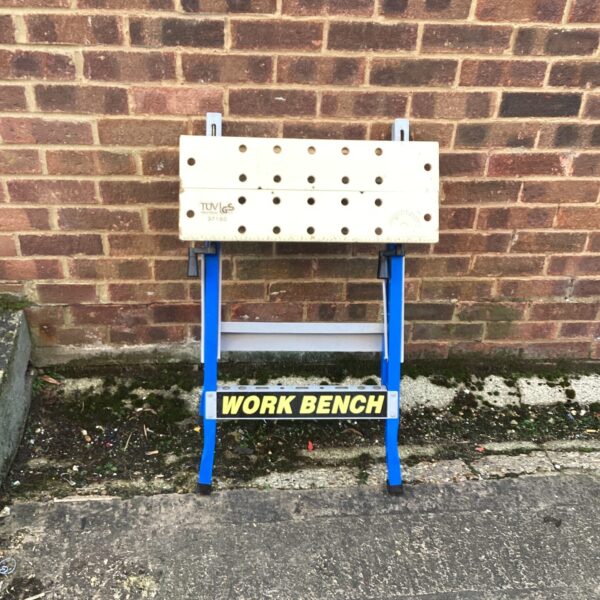 Blue TUV work bench, portable folding work table.
