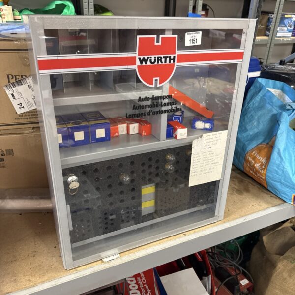 Wurth auto bulb cabinet displaying a variety of automotive bulbs.