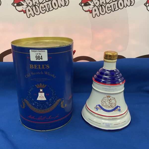 Vintage Bells commemorative ceramic scotch whiskey bottle.