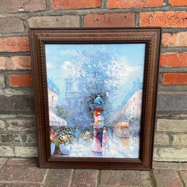 P belloni oil painting of Victorian Parisian street scene