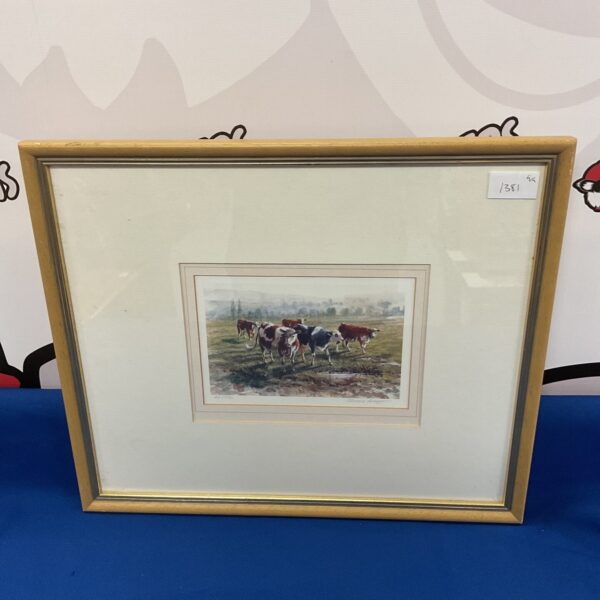 Signed Peter Hodge limited edition print of cattle in a meadow.