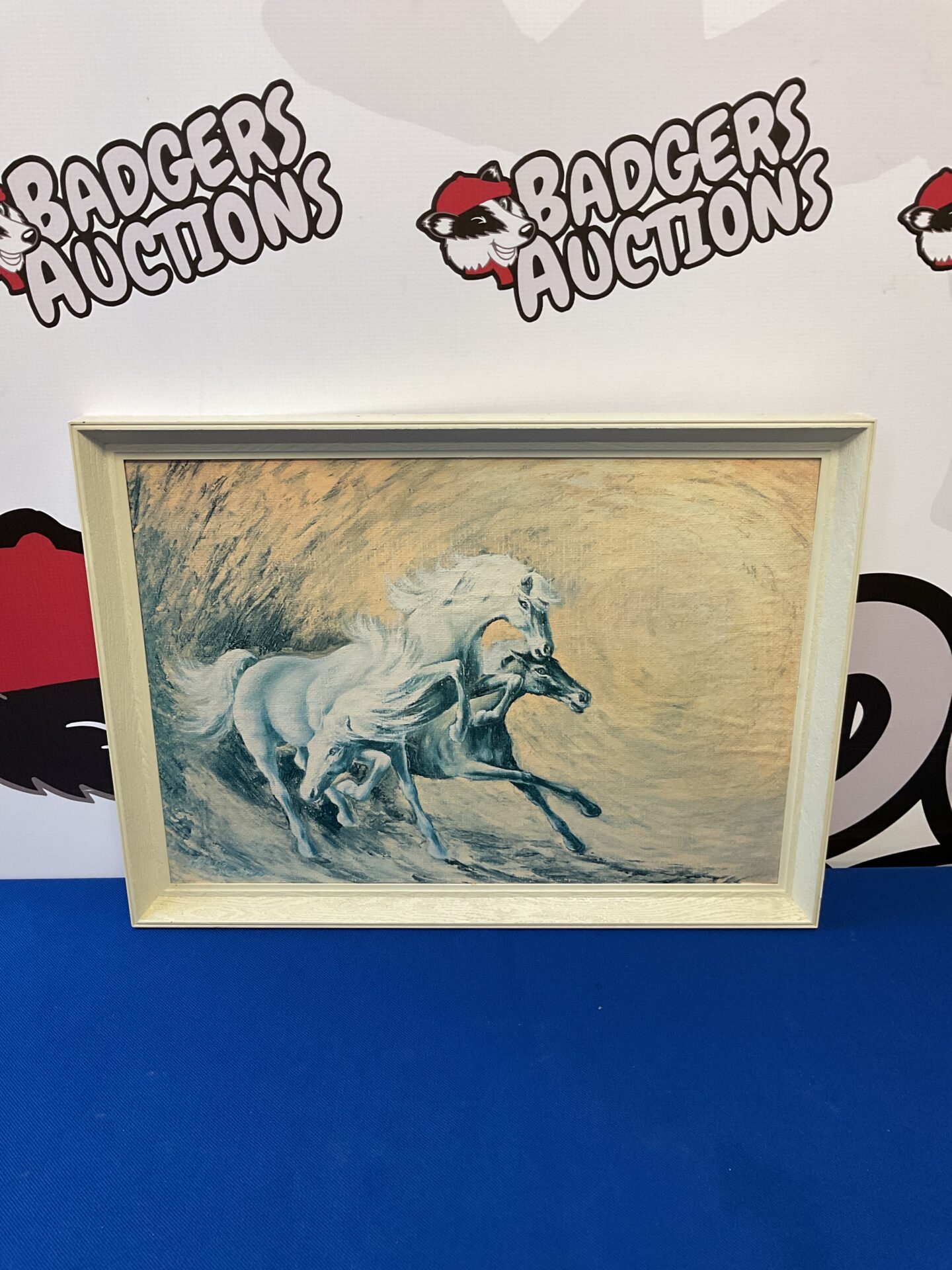 050 Vintage framed print of white horses
