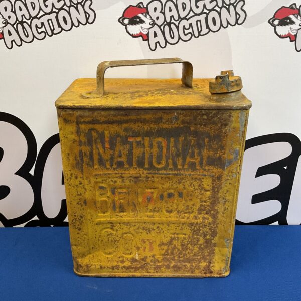 Vintage National Benzole fuel can, a collectible petrol can.
