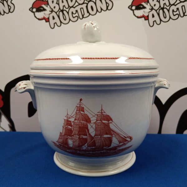 Vintage Wedgwood Flying Cloud ice bucket with detailed clipper ship design.