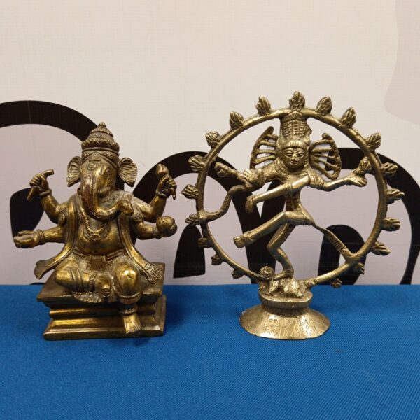 Antique Indian brass Ganesh and Vishnu ornaments for collectors.