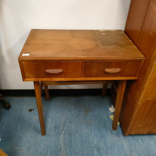 Vintage mid century wood desk with single drawer.