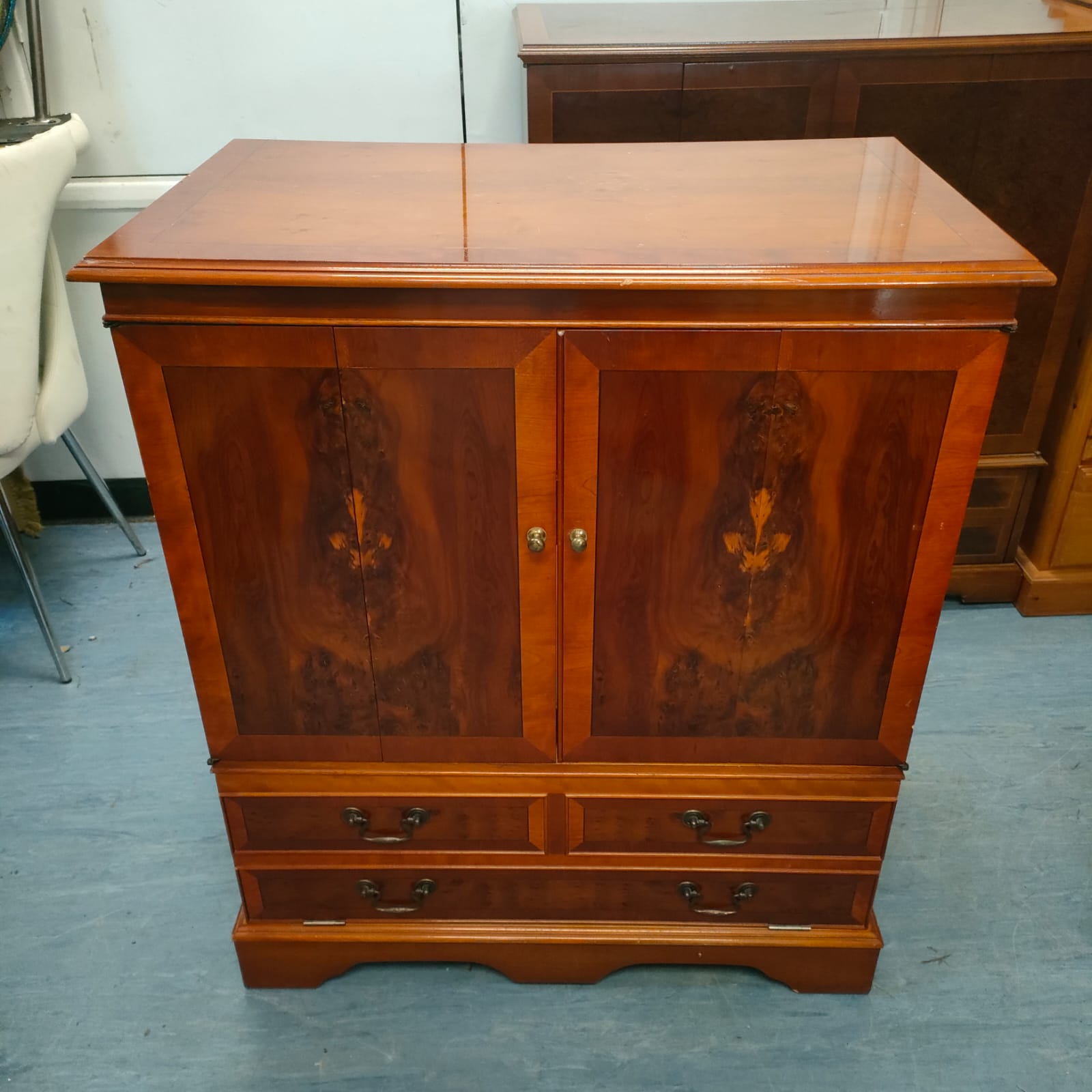633 Burr walnut media cabinet
