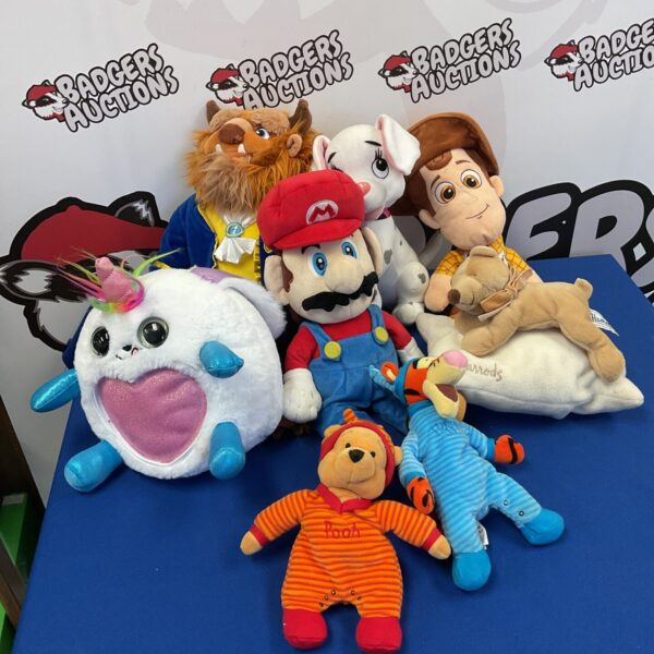 Disney Beast, Mario & Harrods Bear soft toy lot.