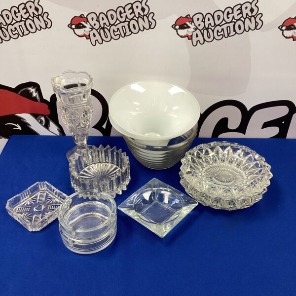 Vintage glass ashtrays in a lot, collectible pressed glass.