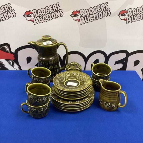 Vintage Lord Nelson Pottery coffee set with brown glaze.