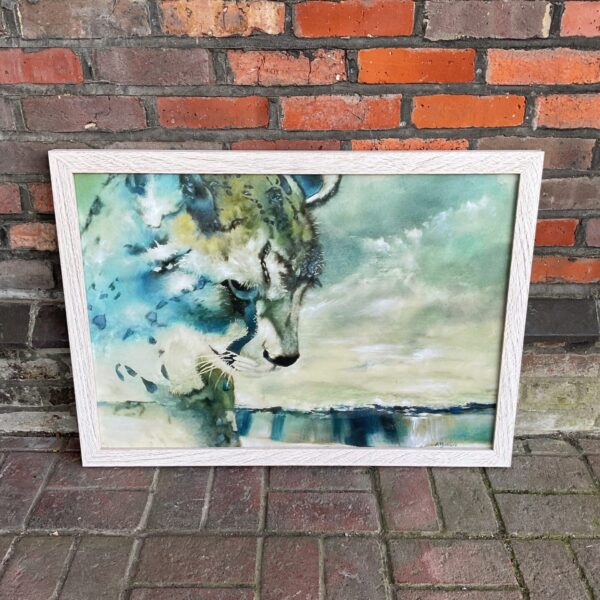 Signed Barnard oil painting of a leopard, wildlife art.