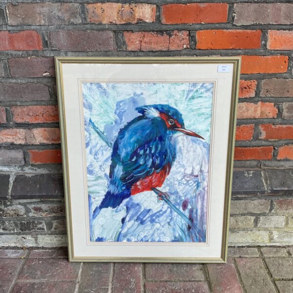 Vibrant oil painting of a kingfisher by Bud Hogbin.