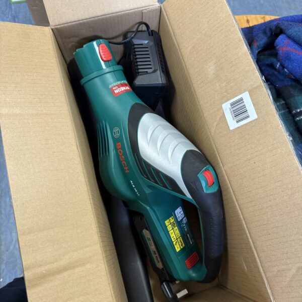 Bosch ALB 36 LI cordless leaf blower with charger and battery.