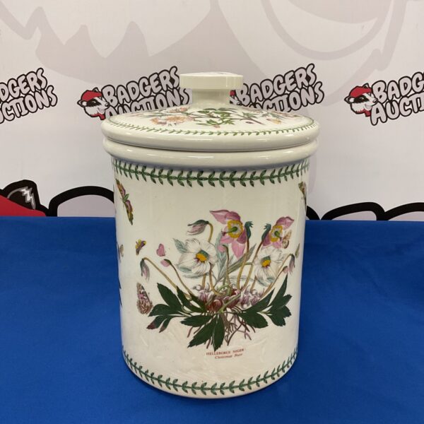 Vintage Portmeirion Botanical Garden bread bin with floral design.