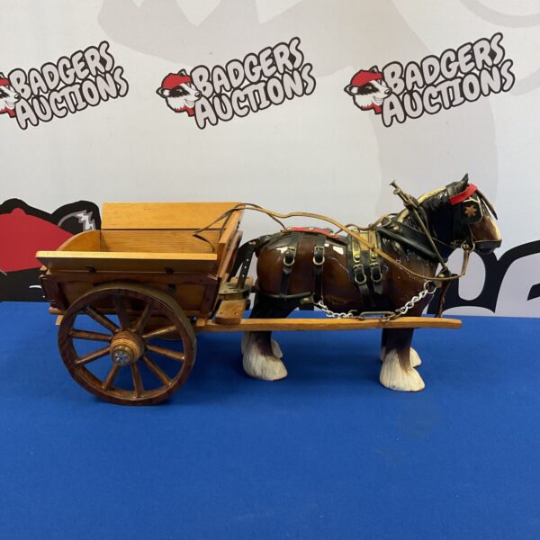 Vintage Beswick shire horse pulling a wooden cart figurine.