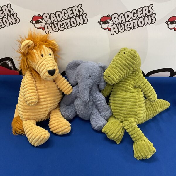 Jellycat lion, elephant, and dragon plush toy lot.